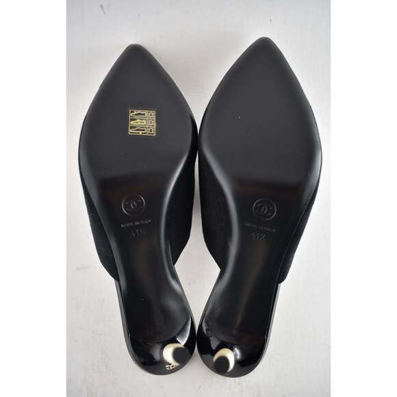 Chanel 20C Paris In Rome Pearl Black Suede Patent CC Mule Slide Heel Pump 41.5 - Picture 8 of 8